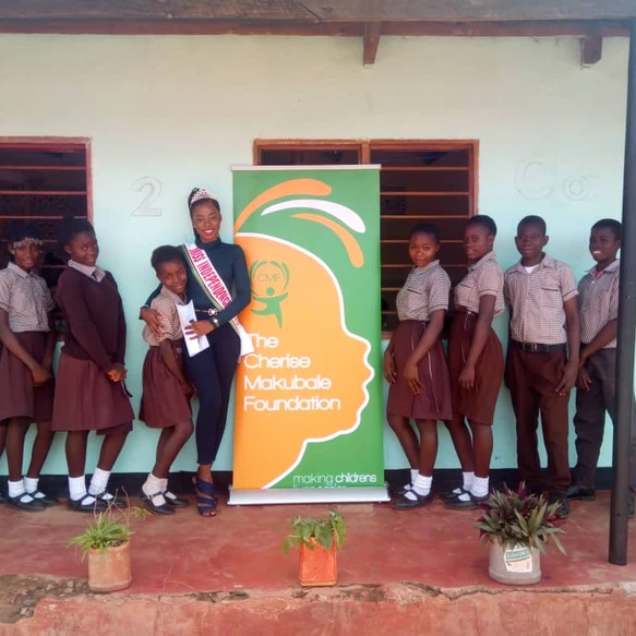 Children with educational materials